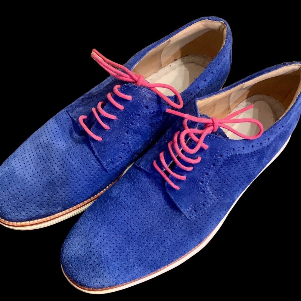 Men Blue Suede Cole Haan Lunar Grand Oxfords
